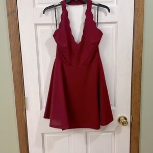 Beautiful deep red halter midi flare dress. Size L. Brand Papaya